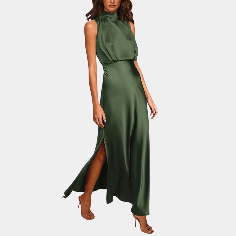 Sabrina - Modernes Satin-Maxikleid mit fließendem Schnitt