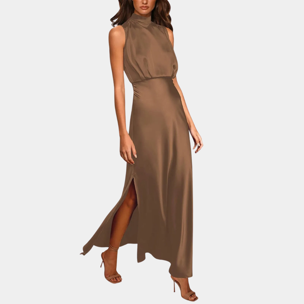 Sabrina - Modernes Satin-Maxikleid mit fließendem Schnitt