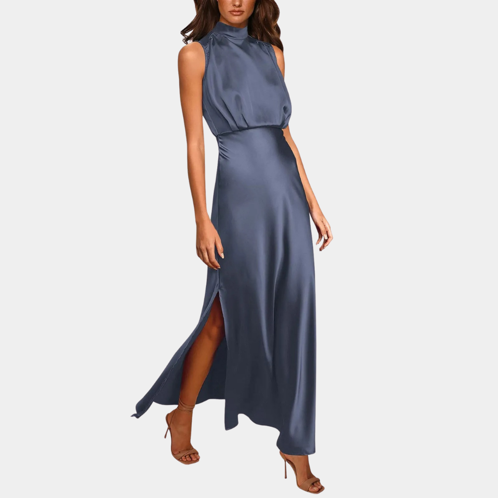 Sabrina - Modernes Satin-Maxikleid mit fließendem Schnitt
