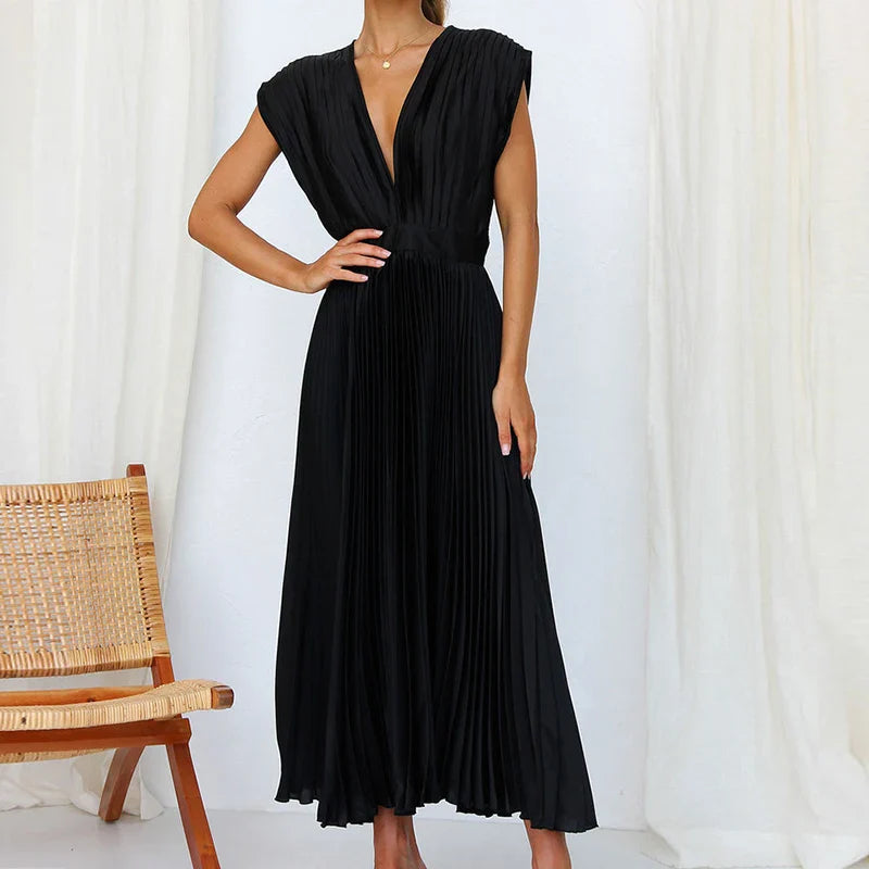 Hedwig - Neues Damenkleid mit Falten, Reißverschluss und ärmellosem Design