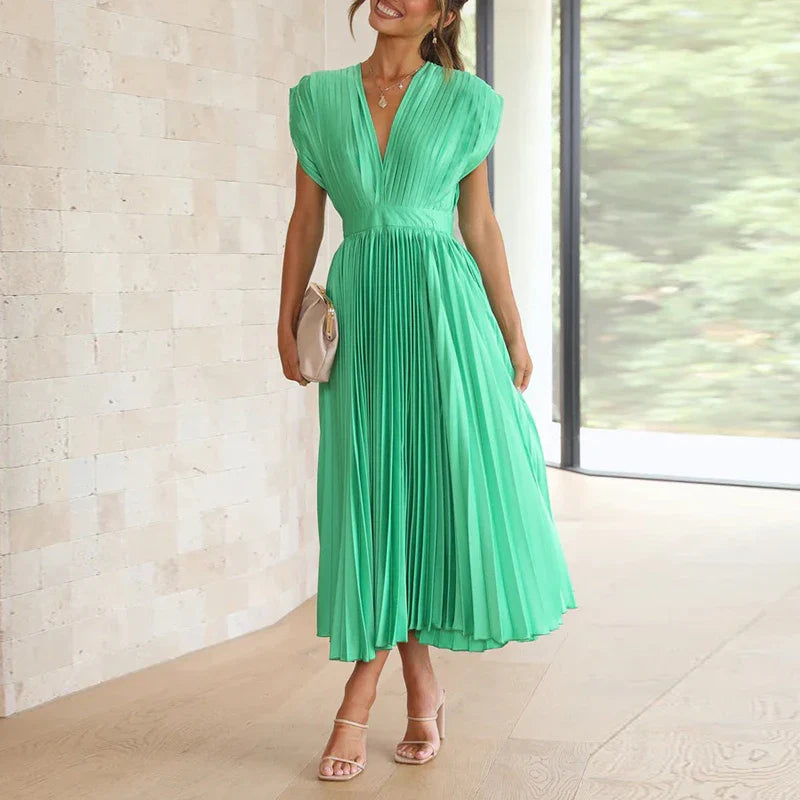 Hedwig - Neues Damenkleid mit Falten, Reißverschluss und ärmellosem Design