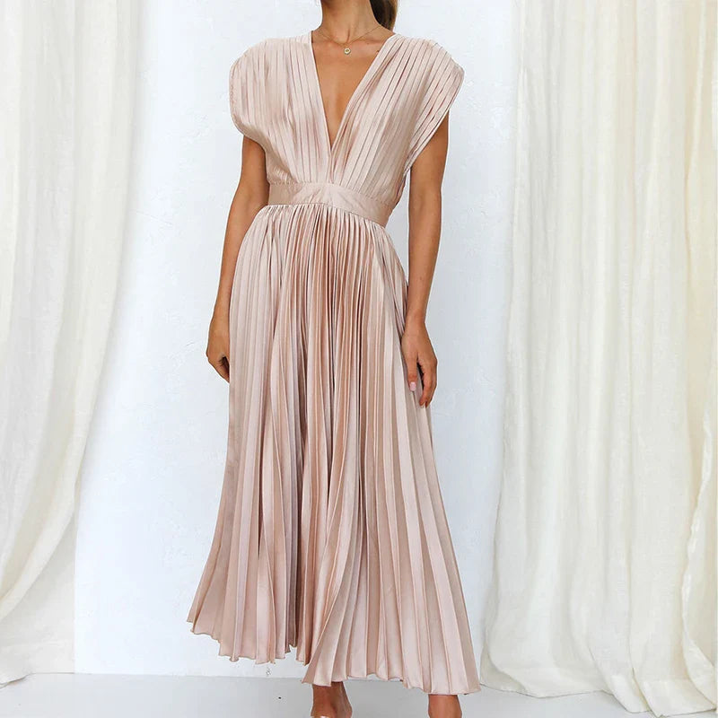 Hedwig - Neues Damenkleid mit Falten, Reißverschluss und ärmellosem Design