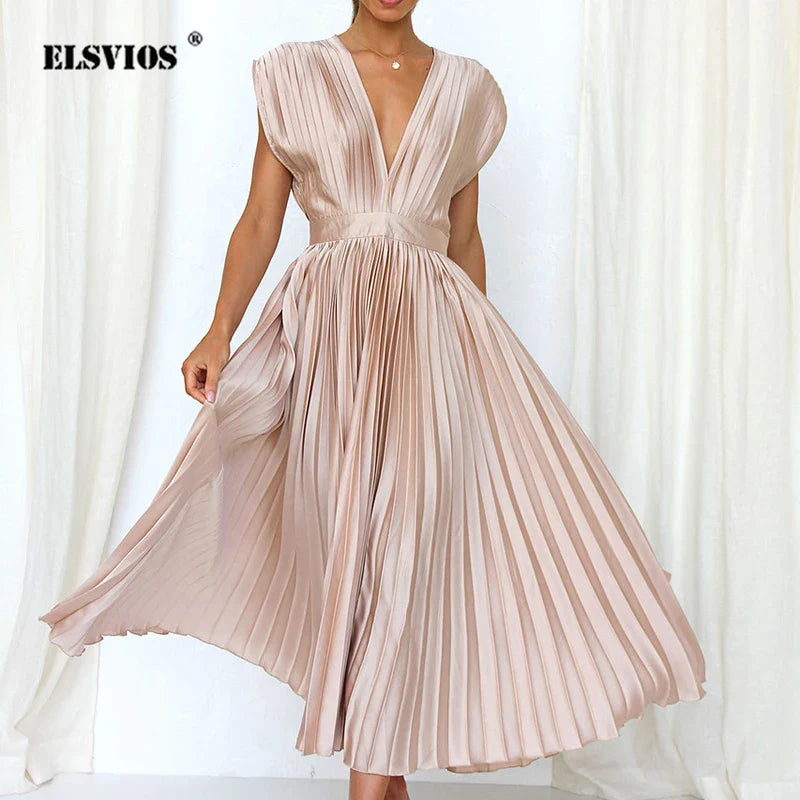 Hedwig - Neues Damenkleid mit Falten, Reißverschluss und ärmellosem Design