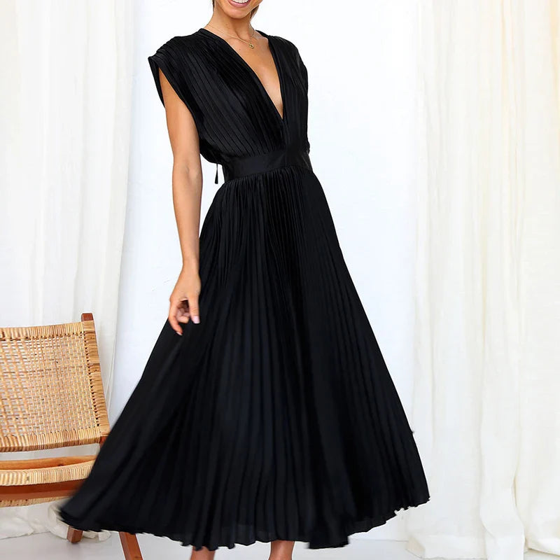 Hedwig - Neues Damenkleid mit Falten, Reißverschluss und ärmellosem Design