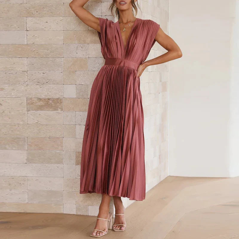 Hedwig - Neues Damenkleid mit Falten, Reißverschluss und ärmellosem Design