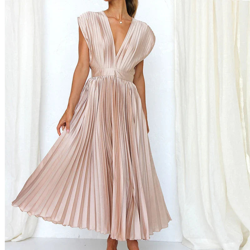 Hedwig - Neues Damenkleid mit Falten, Reißverschluss und ärmellosem Design