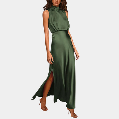 Sabrina - Modernes Satin-Maxikleid mit fließendem Schnitt